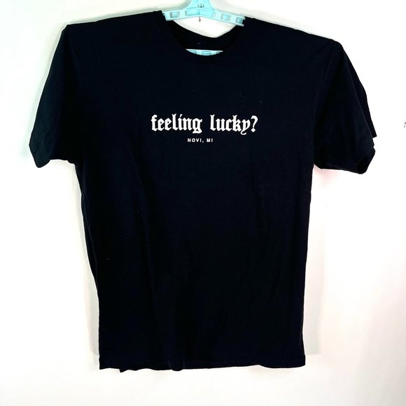 Feeling Lucky Strike Bowling Novi Michigan Mens Graphic T-Shirt Black Size XL - Picture 1 of 6